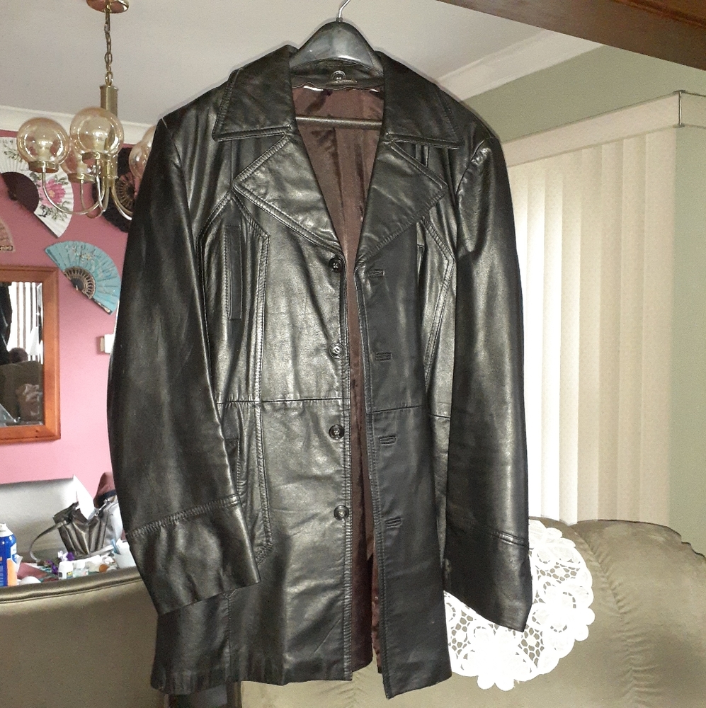 Men's leather black coat